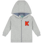 Younger Boys Grey Logo Hooded Zip Up Top, 1, hi-res